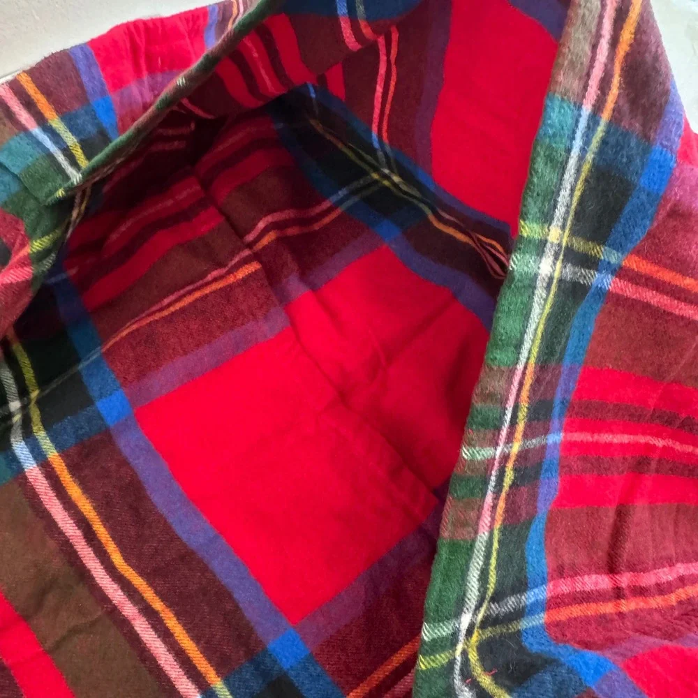 Lands End Plaid Pillow Sham 100% Cotton Flannel Portugal Red Green Blue Yellow
